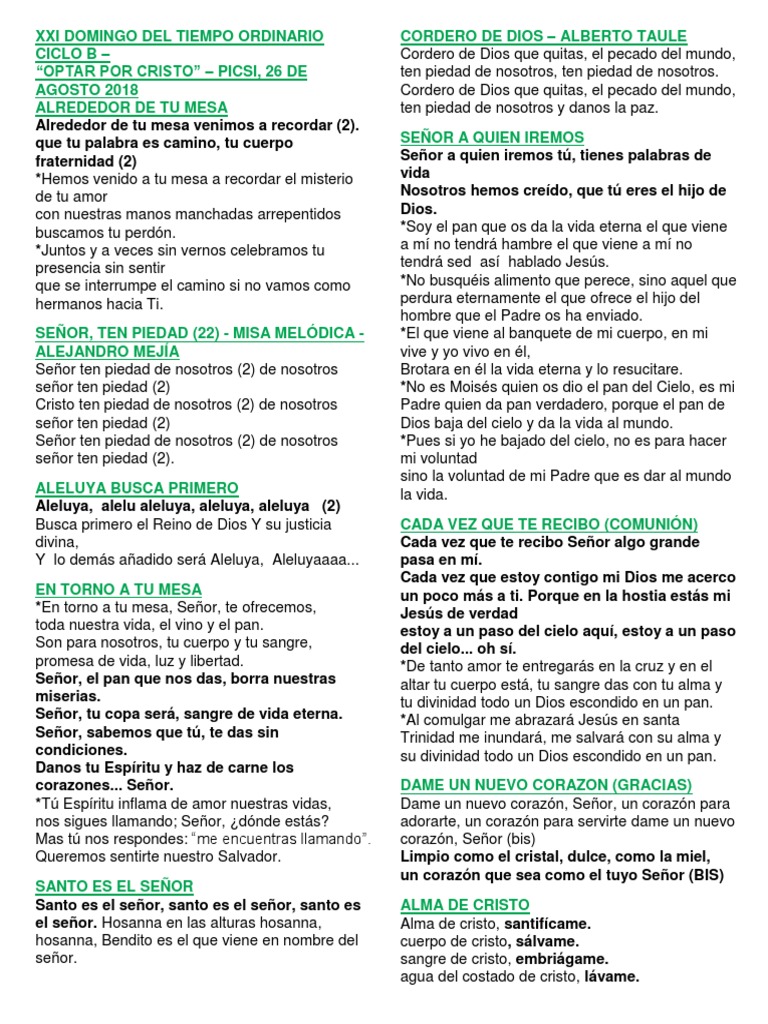 Xxi Domingo Del Tiempo Ordinario Ciclo B | PDF | eucaristía | Creencia ...