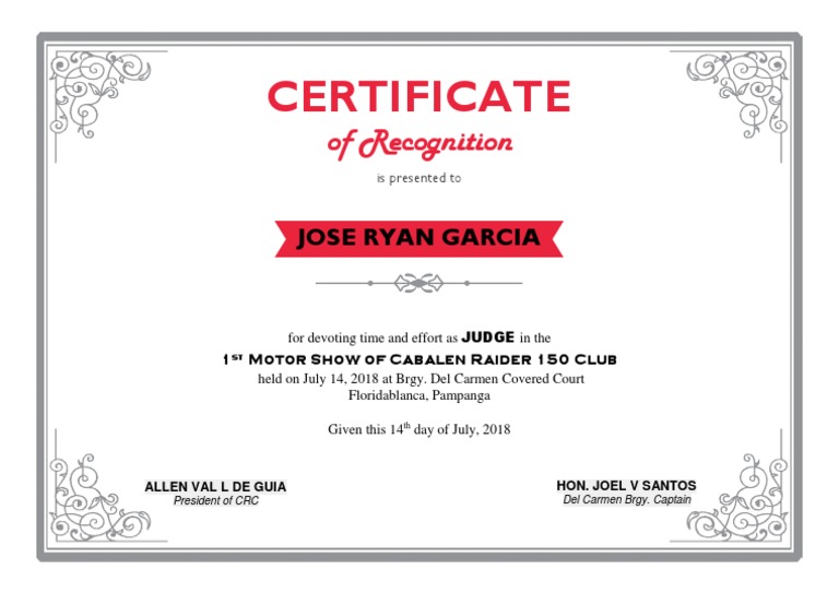 Judge Recognition Certificate Template | PDF