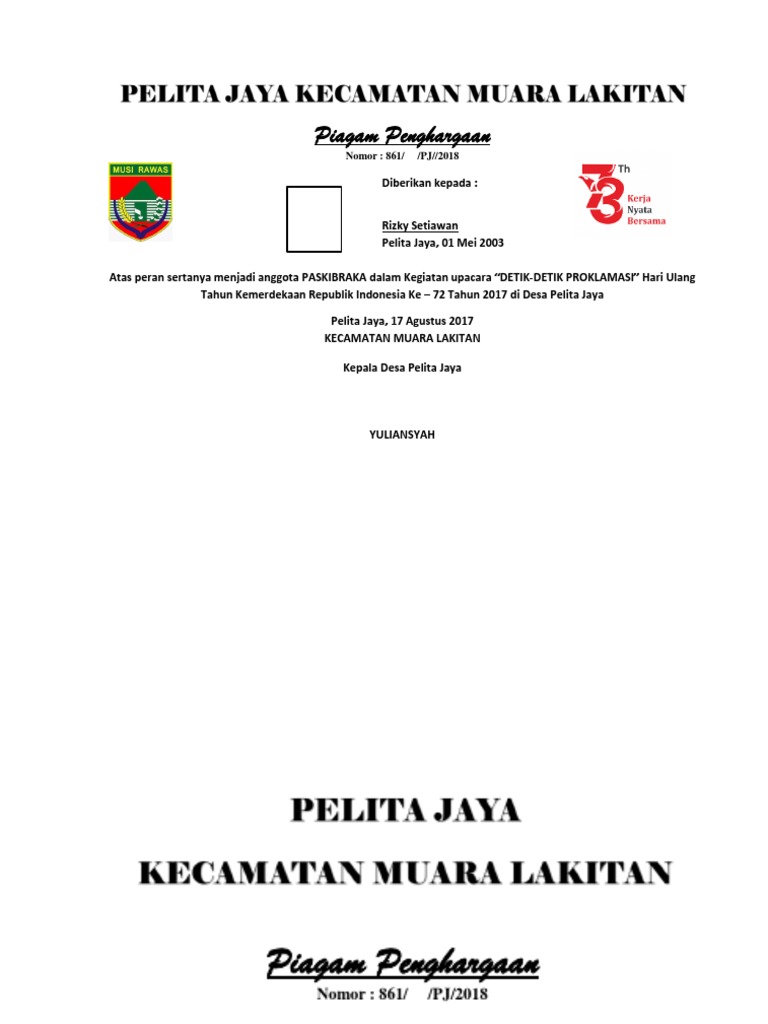 Contoh Piagam Penghargaan Volly Ball Penghargaan