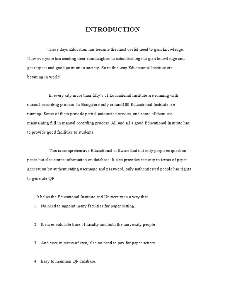 Question Paper Generator Synopsis PDF | PDF | Databases | Information ...