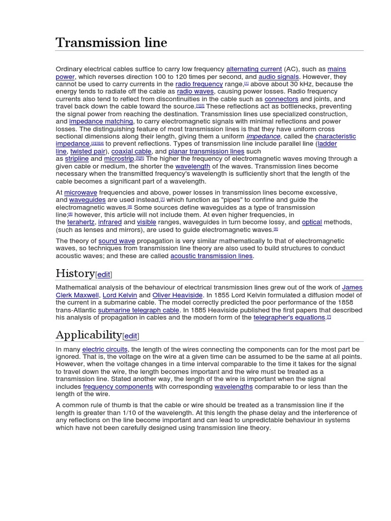 Transmission Line History PDF Transmission Line Coaxial Cable