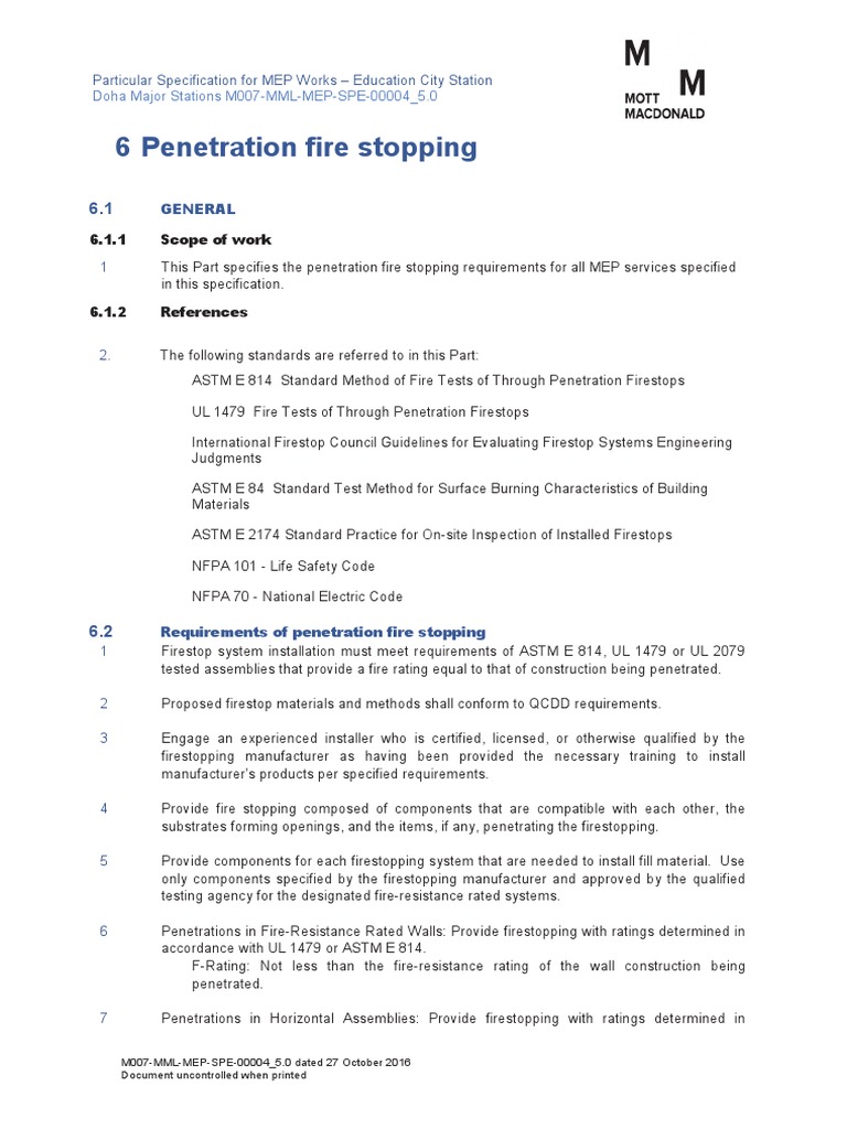 MEP Firestopping Specification Guide | PDF | Engineering | Building ...