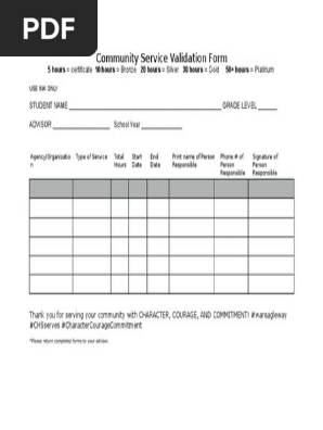 community service validation form  word