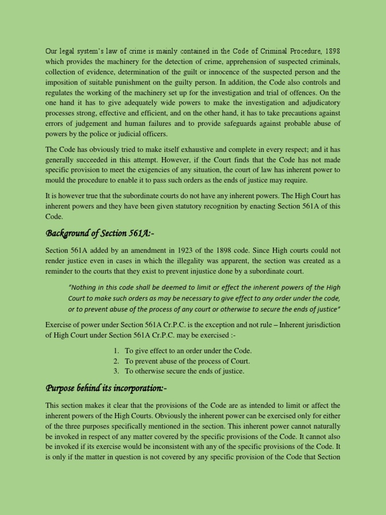Section 561a Of The Crpc 1898 And The Cr Pdf Constitutional Law