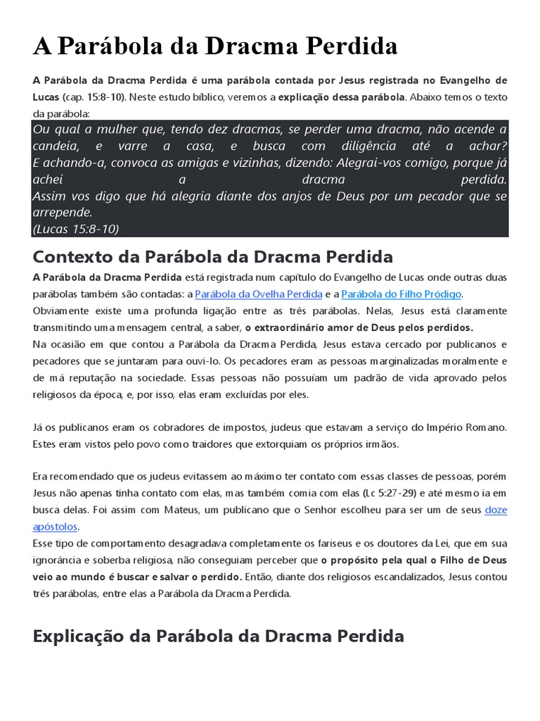 Parábola Da Dracma Perdida | PDF | Parábolas de Jesus | Jesus