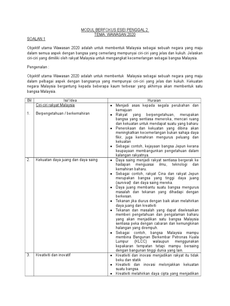 1 Tema Wawasan 2020 Kumpulan Esei Pdf