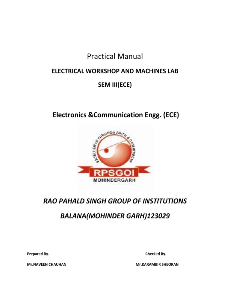 ewmlab.pdf | Electrical Wiring | Vacuum Tube. 12ME102 - Workshop Practice  LAB MANUAL ...