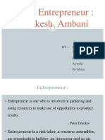 Indian Entrepreneur: Mukesh Ambani: BY: Bhanu Sharma Yash Sharma Pallavi Ayushi Krishna