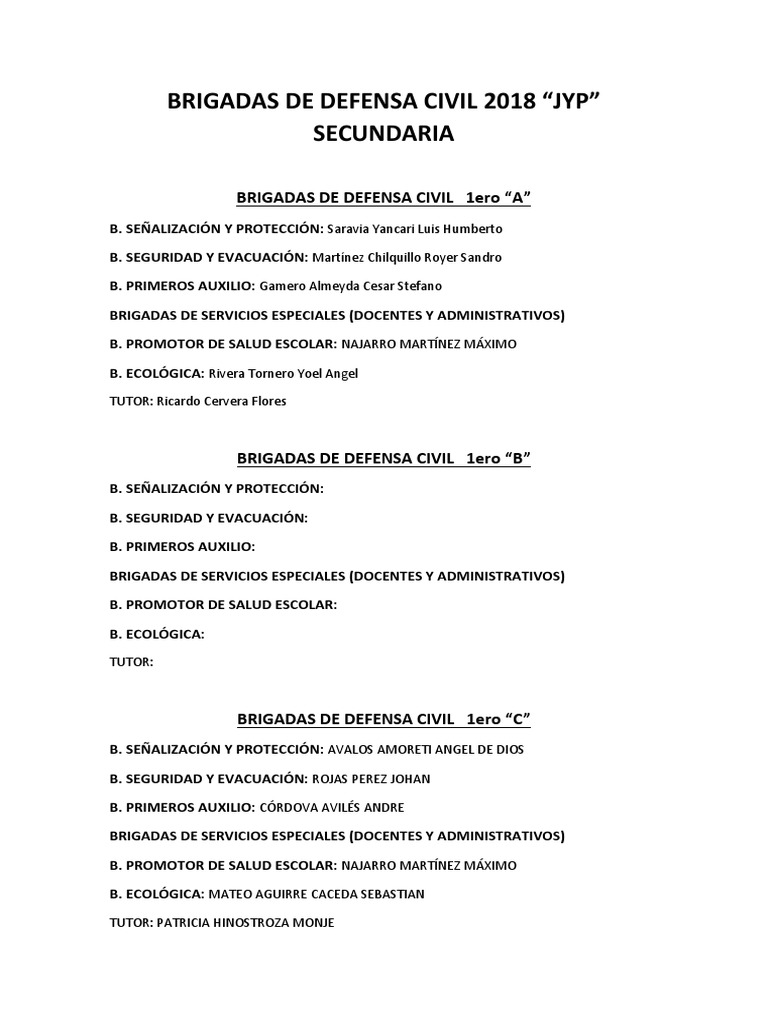 Brigadas Escolares de Defensa Civil | PDF | Primeros auxilios | Defensa ...