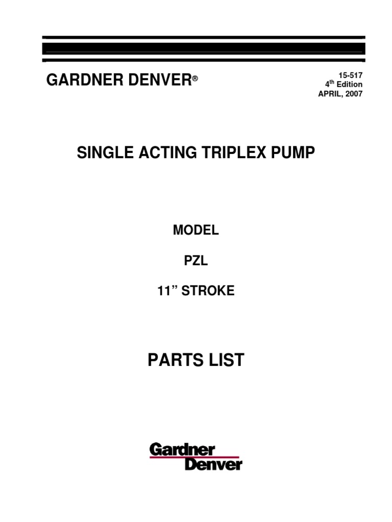 Gardner Denver PZ-11 Pump Parts List | PDF | Valve | Machines