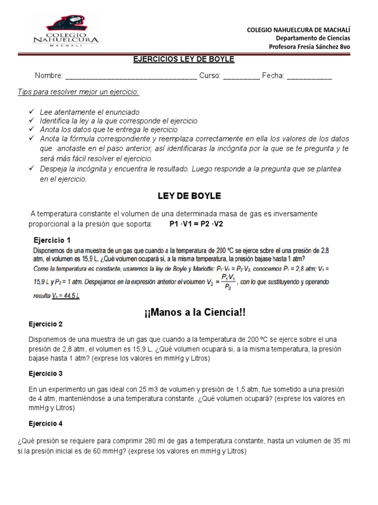 Ejercicios de la Ley de Boyle | PDF | Gases | Fases de la materia