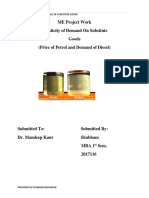 ME Project Work Elasticity of Demand On Subsitute Goods (Price of Petrol and Demand of Diesel)