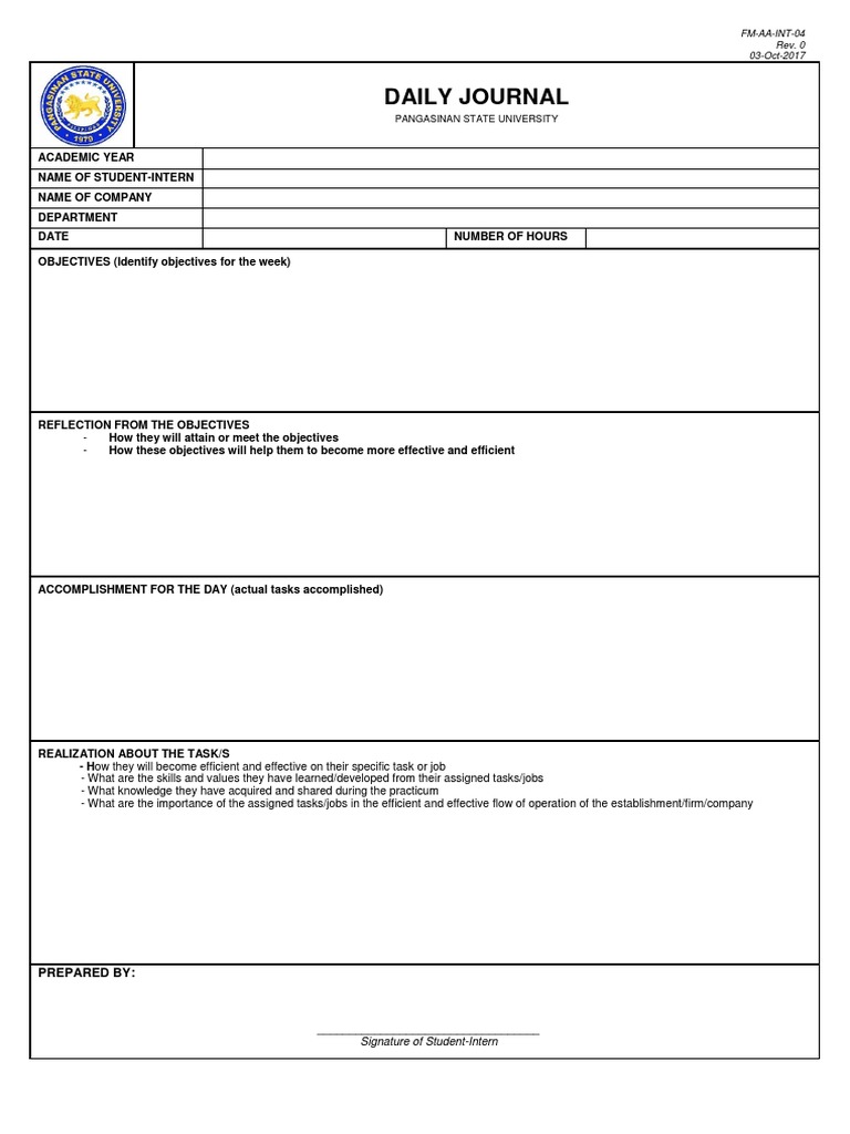 Daily Journal Template for Interns | PDF
