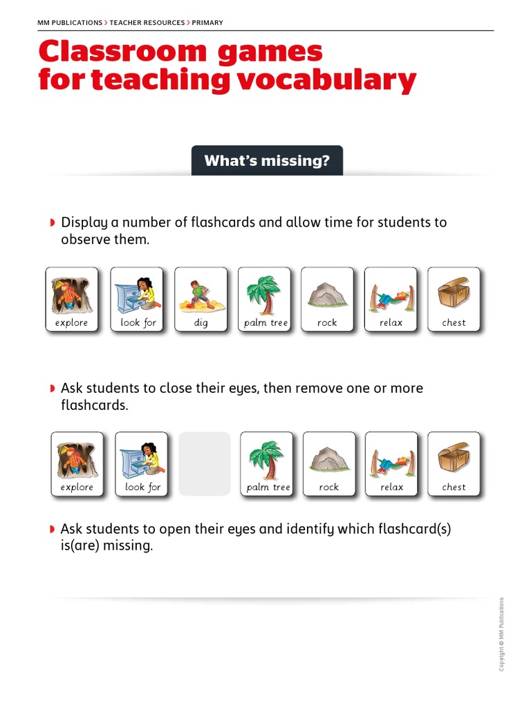 Classroom Games For Teaching Vocabulary What's Missing? PDF