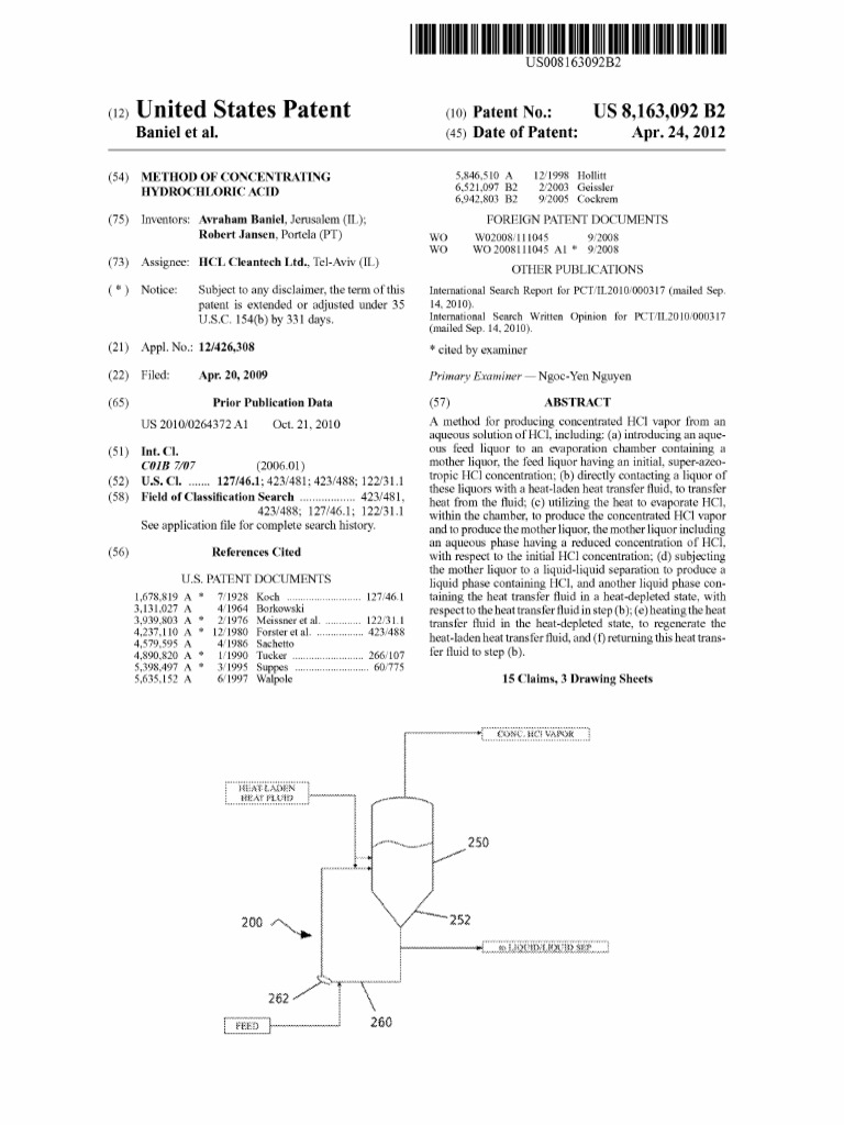 Us8163092 PDF PDF Hydrochloric Acid Evaporation
