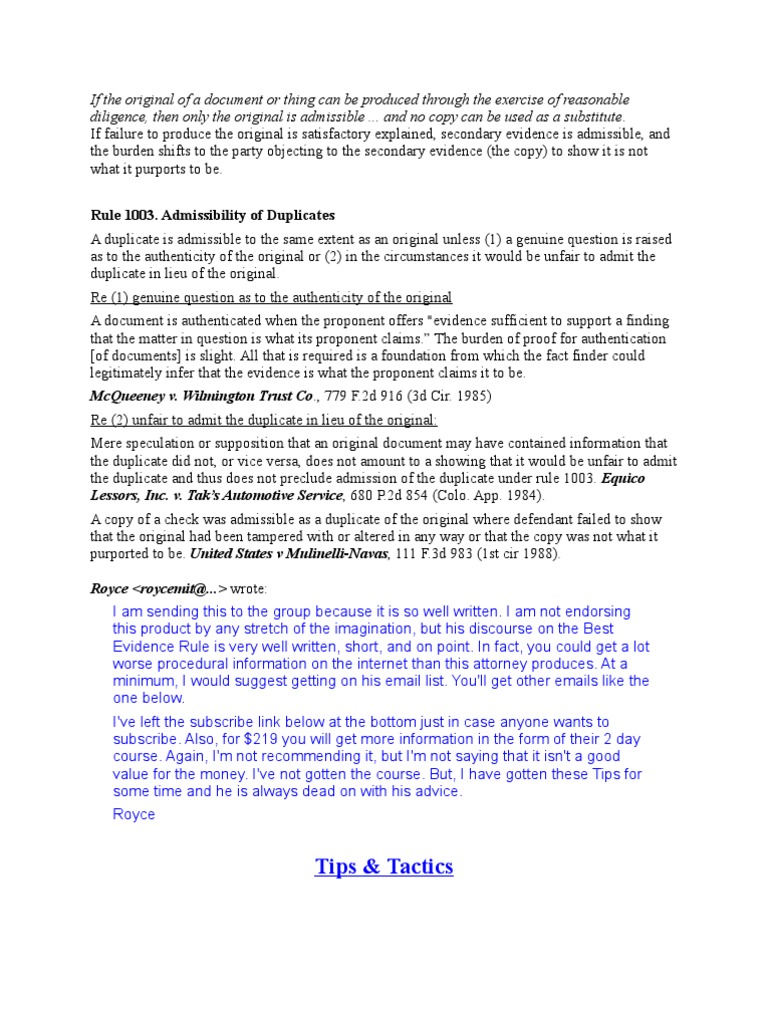 BEST EVIDENCE-Orginal Documents | PDF | Evidence (Law) | Evidence