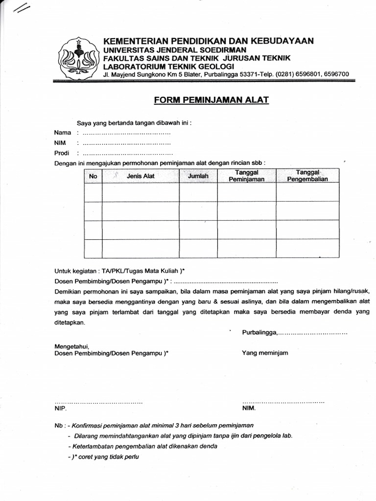Form Peminjaman Alat PDF | PDF
