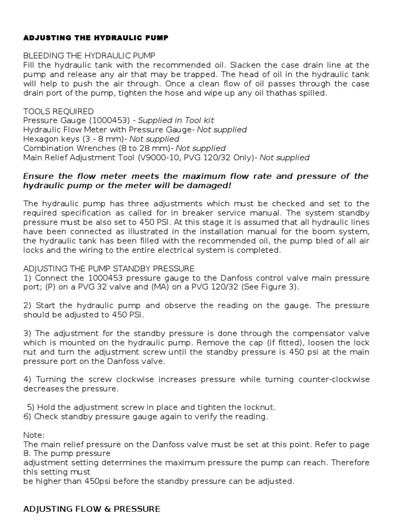 Adjusting The Hydraulic Pump | PDF | Pump | Valve