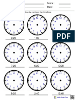 Name: Teacher: Date: Score:: Draw The Hands On The Clock Face