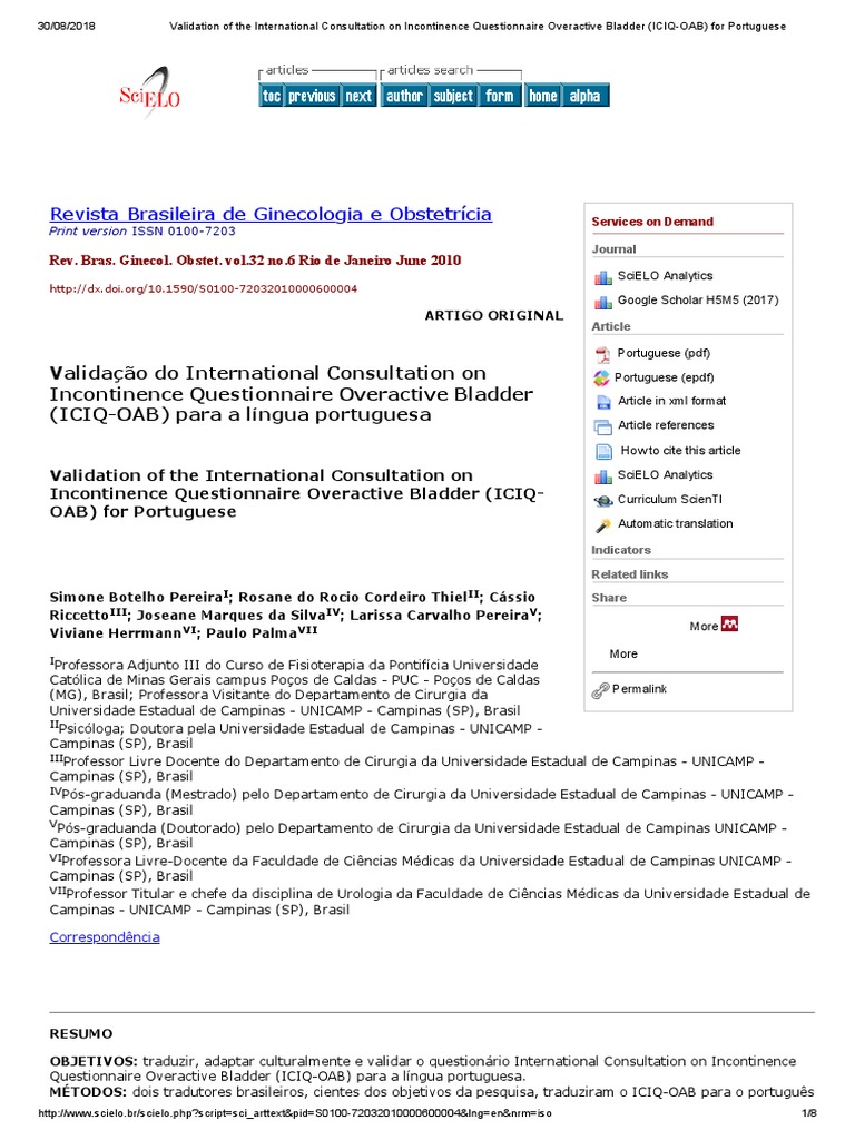 ICIQ-OAB Questionnaire Validation in Portuguese | PDF | Correlation And ...