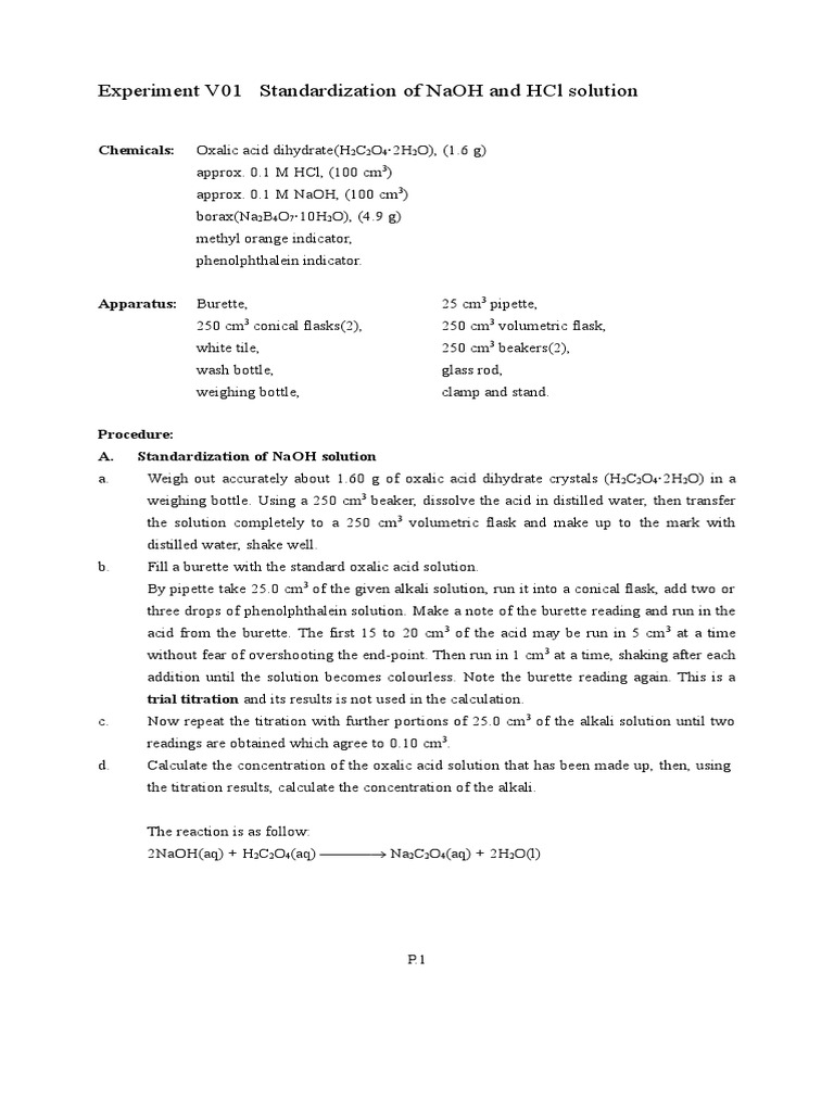 Standardization of NaOH and HCl Solutions | PDF | Titration | Chemistry