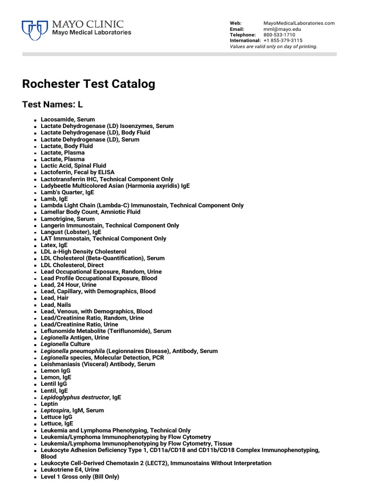 Rochester Test Catalog | Download Free PDF | Blood Plasma | Antibody