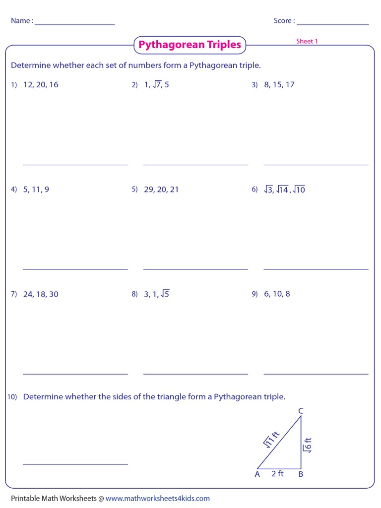 Pythagorean Triples: Determine Whether Each Set of Numbers Form A ...