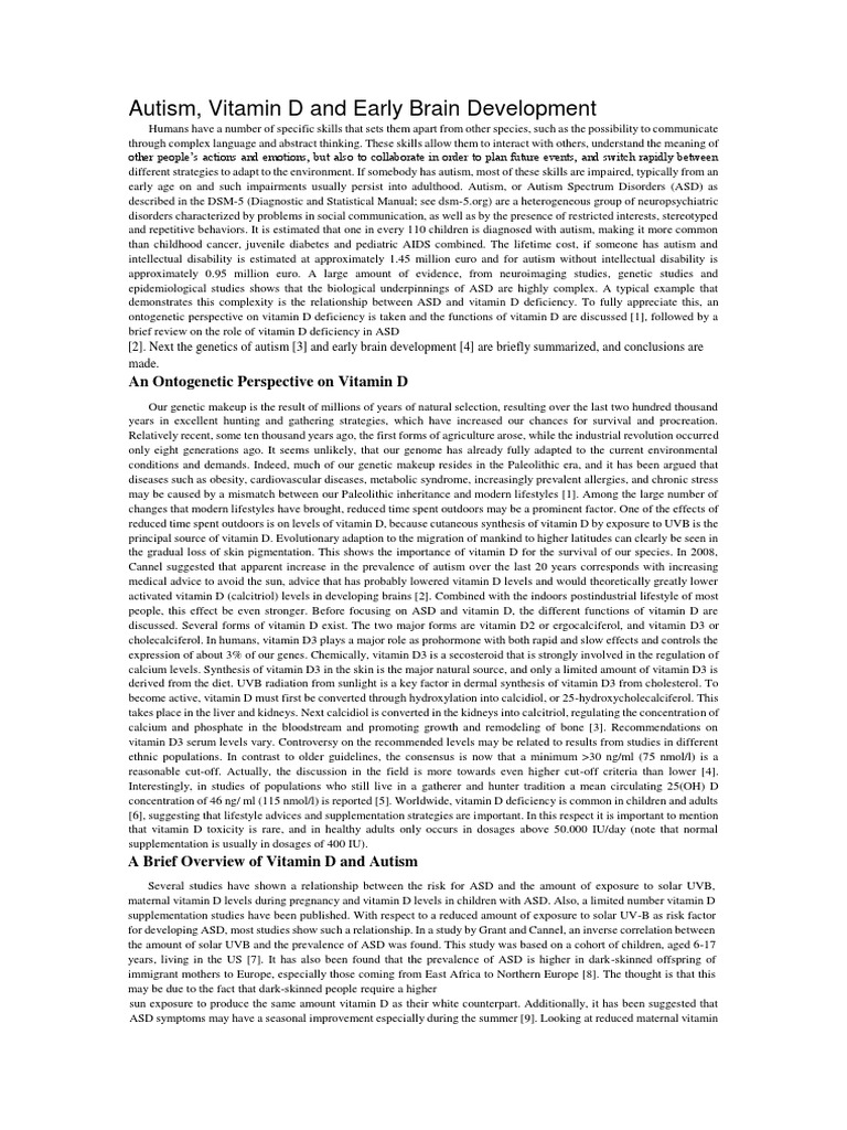 Autism, Vitamin D and Early Brain Development | PDF | Autism Spectrum ...