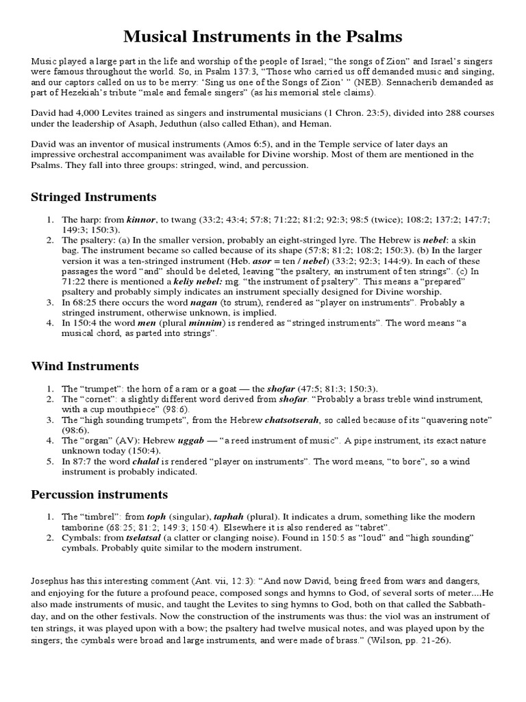 Instruments of Worship in the Psalms | PDF | Musical Instruments | Psalms