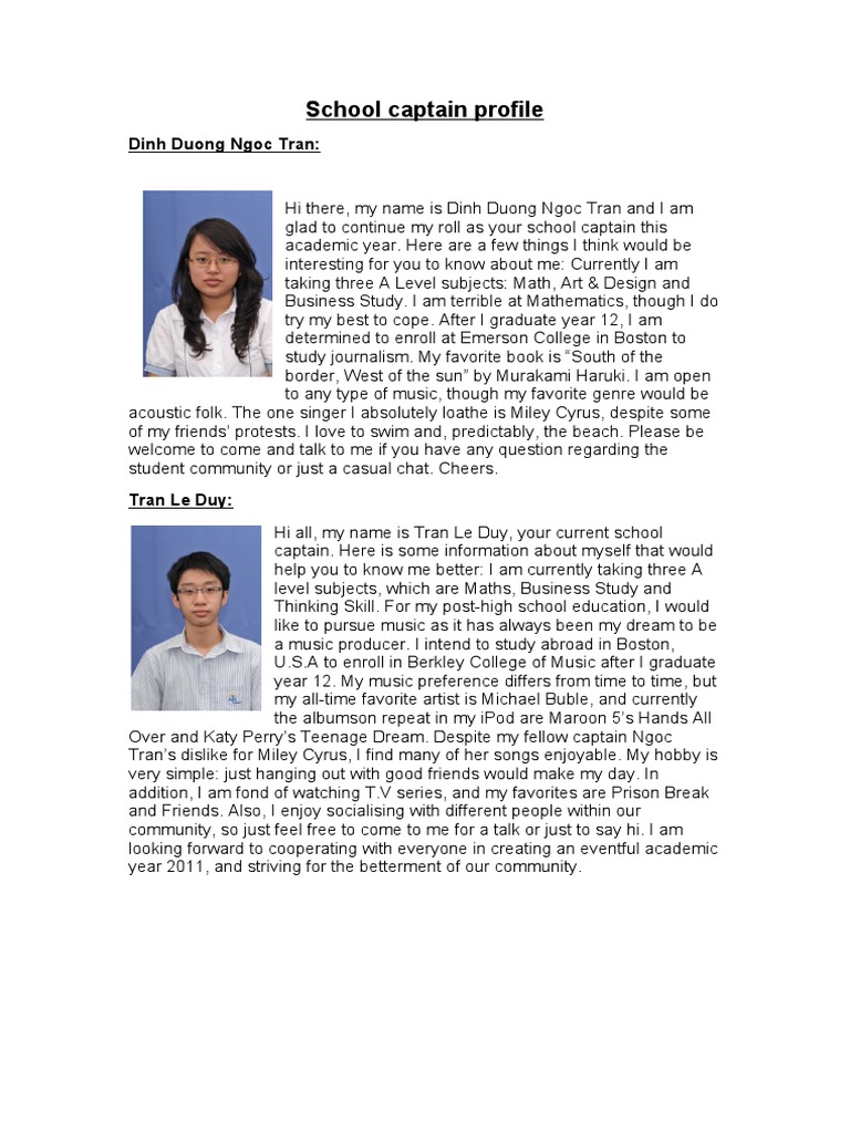 School Captain Profile | PDF