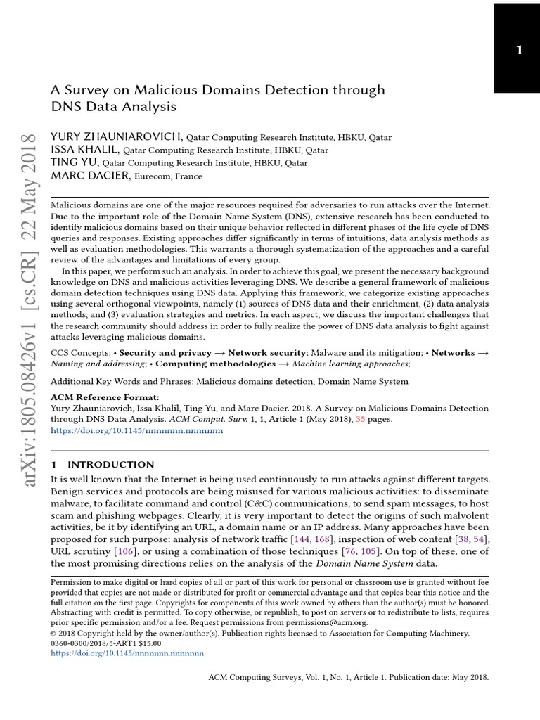 A Survey On Malicious Domains Detection Through DNS Data Analysis | PDF ...