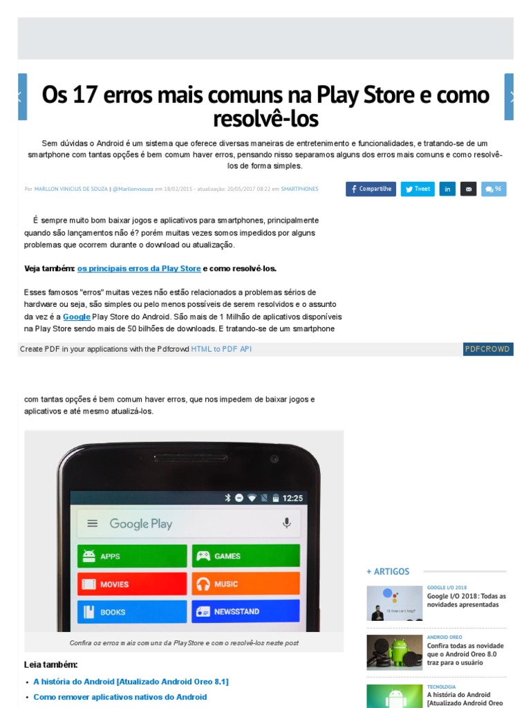 Os 17 Erros Mais Comuns Na Play Store e Como Resolvê-Los, PDF, Android  (sistema operacional)