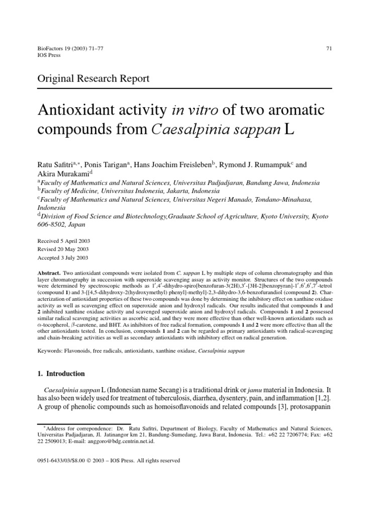 Antioxidant Activity Compounds From: in Vitro of Two Aromatic ...