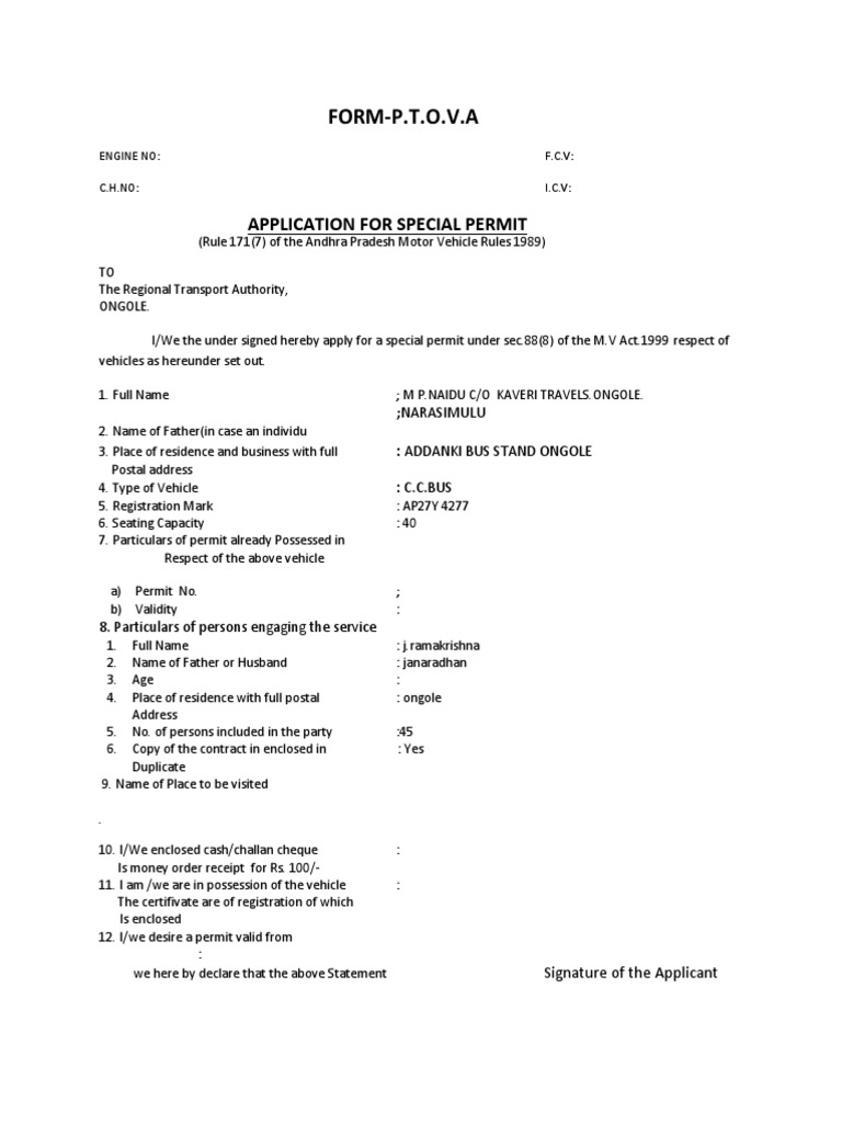 Special Permit Application for Bus | PDF | Business