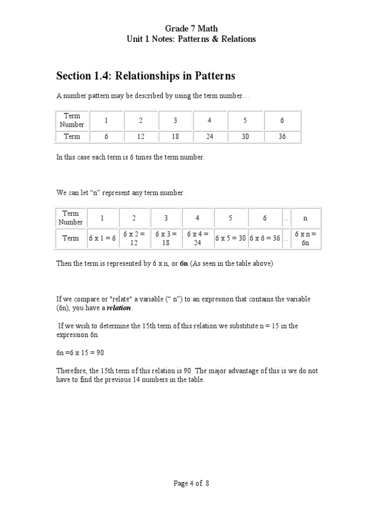 Grade 7 Patterns and Relationships | PDF