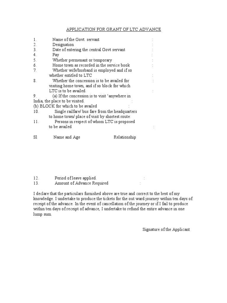 Application form for LTC Advance Government Politics