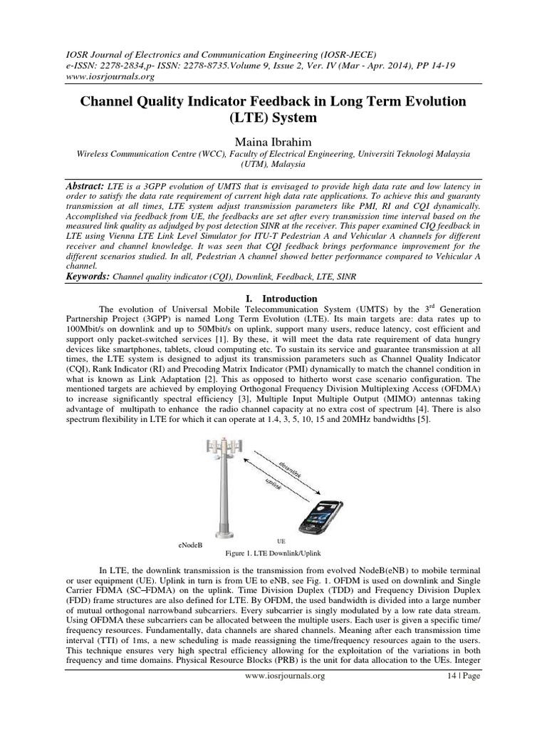 Channel Quality Indicator Feedback in Long Term Evolution (LTE) System