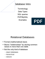 Terminology Data Types SQL Queries PHPMySQL Examples