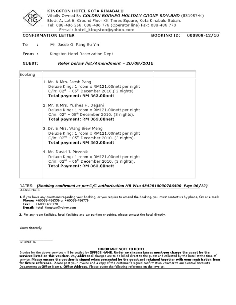 Kingston Hotel Booking Confirmation | PDF | Services (Economics) | Business
