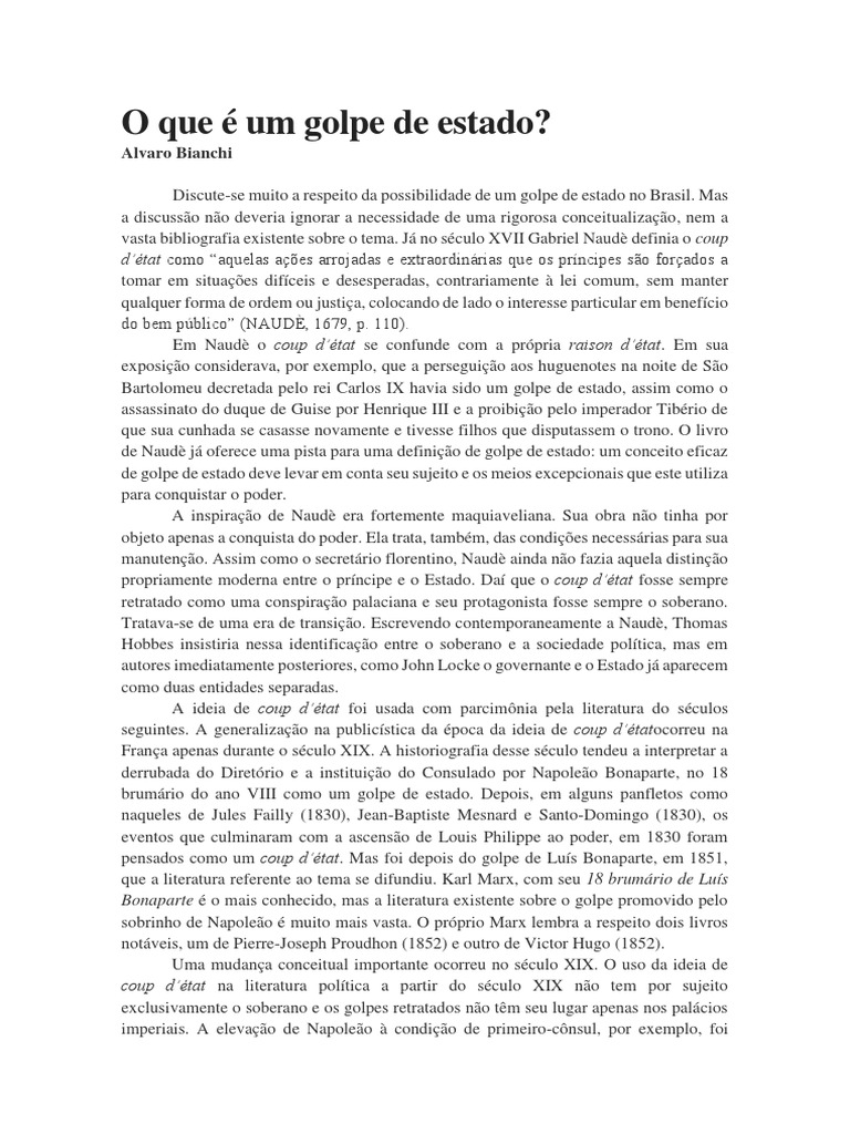 O Que É Golpe de Estado - Alvaro Bianchi | PDF | Golpe de estado | Napoleão