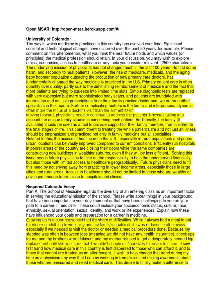 medical school secondary essay examples