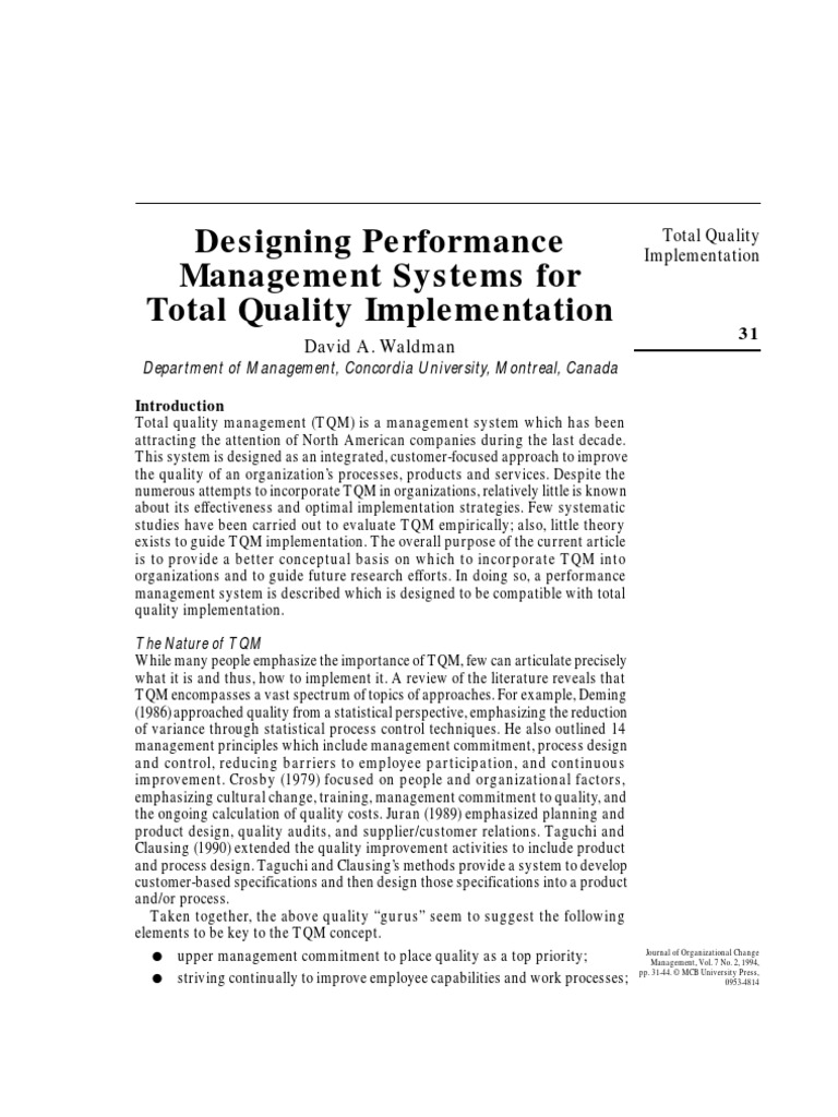 Designing Performance Management Systems For Total Quality ...