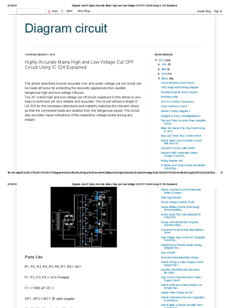Mains High and Low Voltage Cut OFF Circuit Using IC 324 Explained PDF