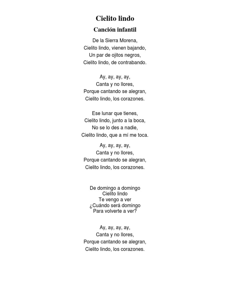 Letra De La Cancion Cielito Lindo Original Y Completa