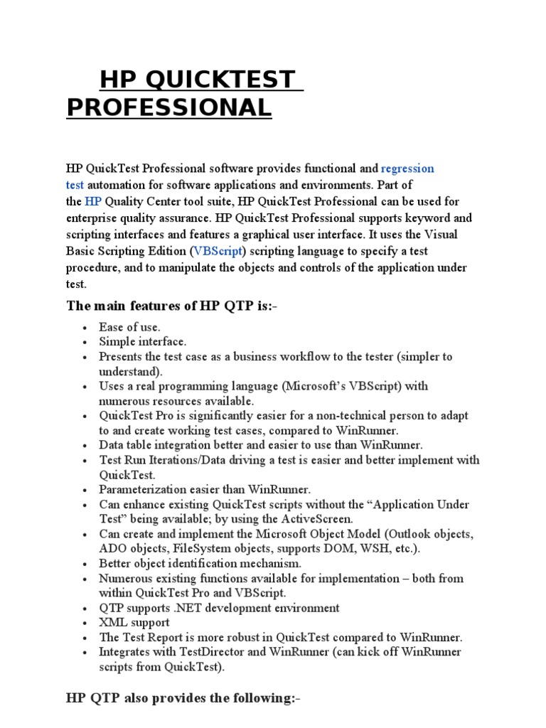 HP Quicktest Professional PDF Areas Of Computer Science Software