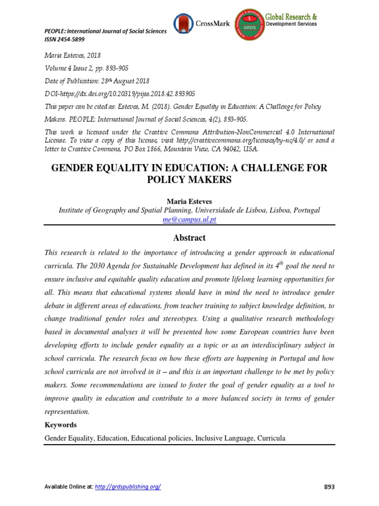 Gender Equality in Education Policies | PDF | Gender Role | Gender Equality