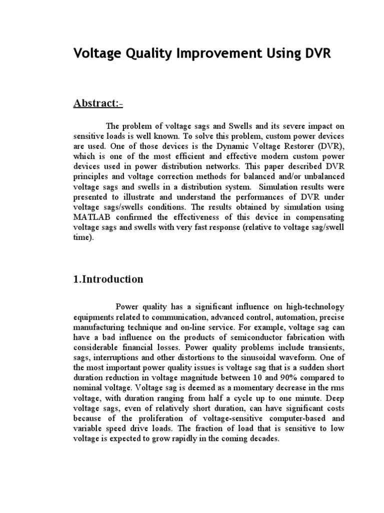 Voltage Quality Improvement DVR | PDF | Power Electronics | Power Inverter