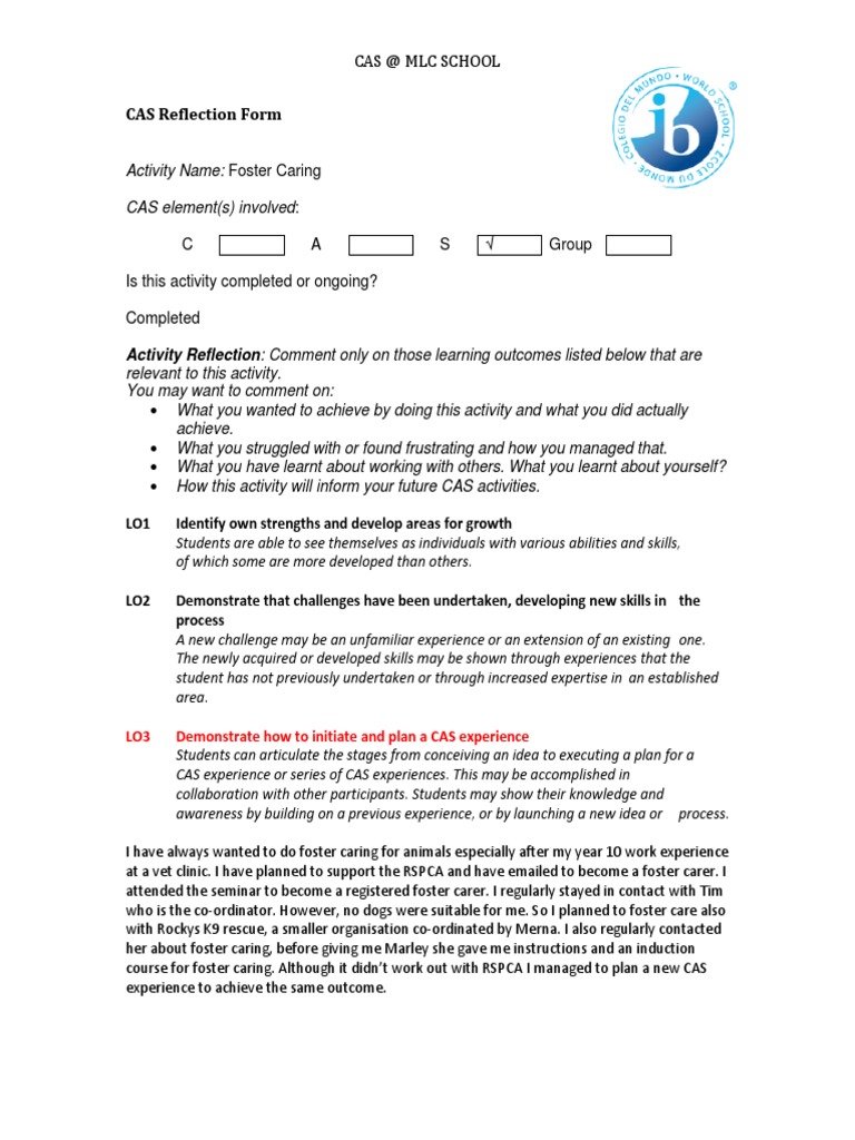 Cas Reflection Form 3 | PDF | Behavioural Sciences | Behavior Modification