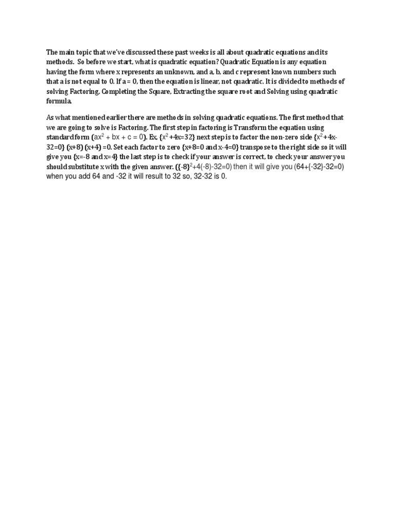 Solving Quadratic Equations Methods | PDF