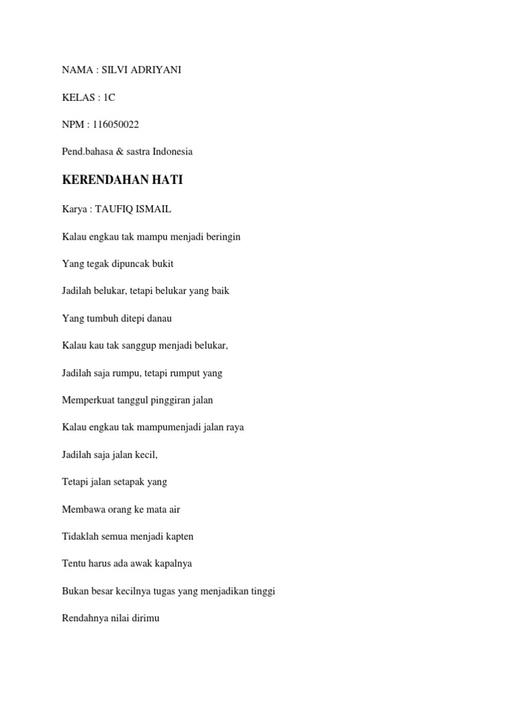 Analisis Puisi Doa Karya Taufik Ismail Kt Puisi